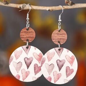 Heart Patterned Earrings with Wooden Accents
